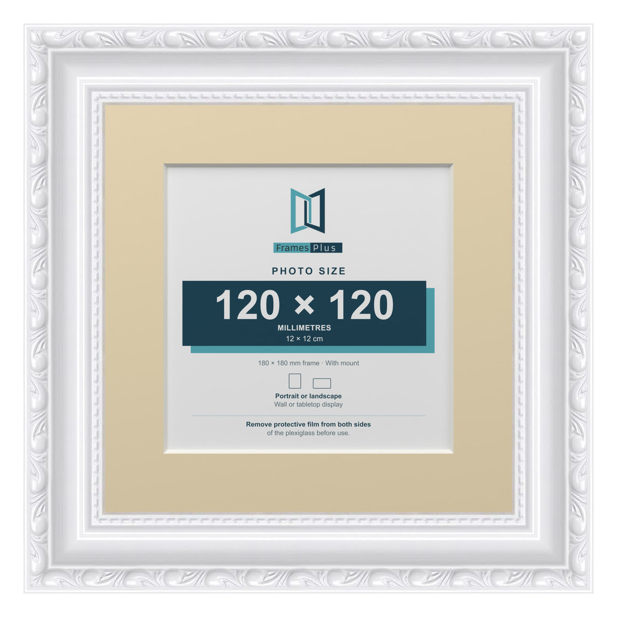 Louis Range White Picture, Photo & Poster Frame with Ivory Mount - 18x18cm Frame for 12x12cm Photo, White