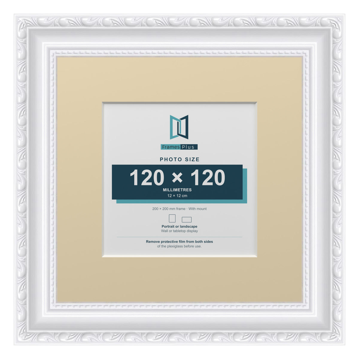 Louis Range White Picture, Photo & Poster Frame with Ivory Mount - 20x20cm Frame for 12x12cm Photo, White