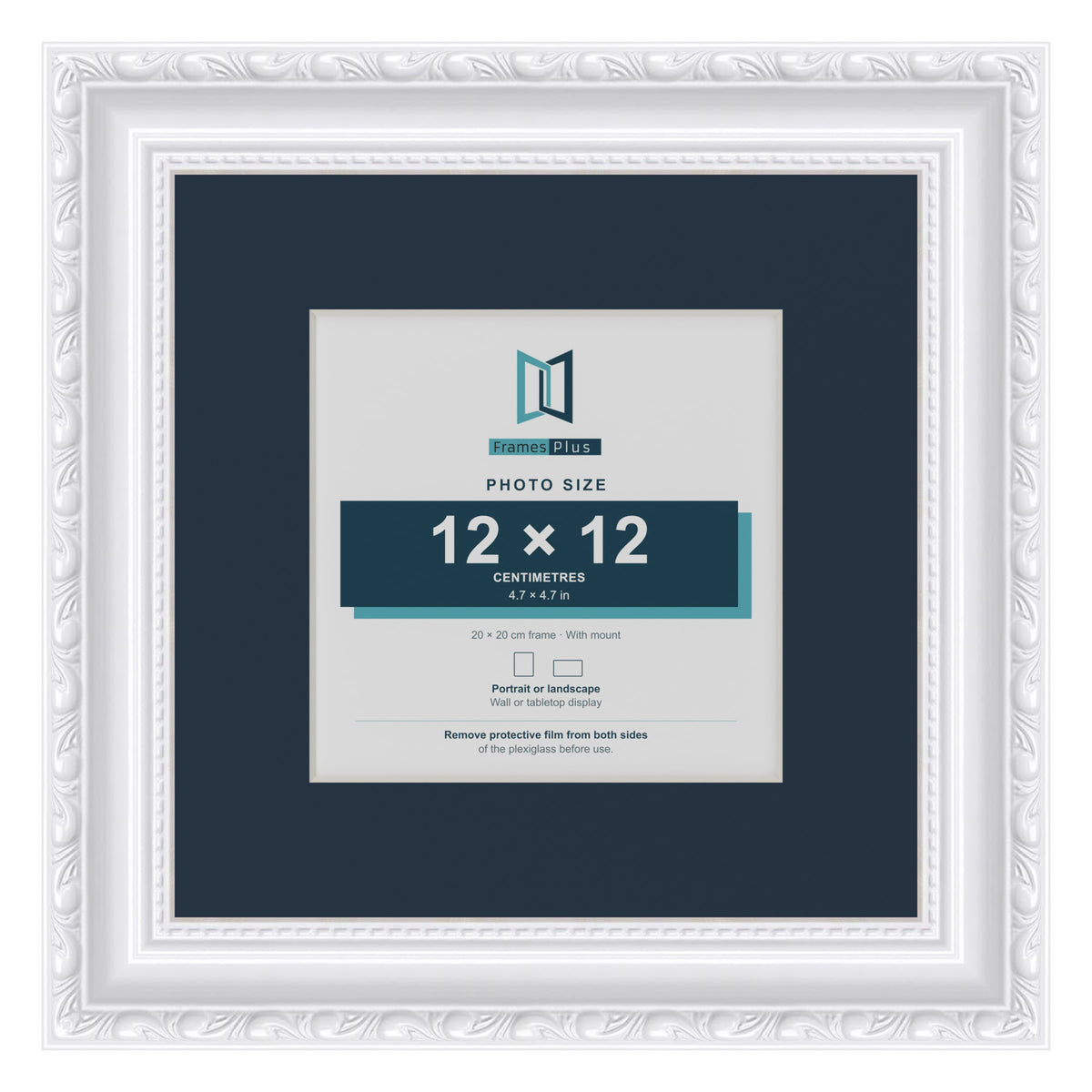 Louis Range White Picture, Photo & Poster Frame with Pacific Blue Mount - 20x20cm Frame for 12x12cm Photo, White