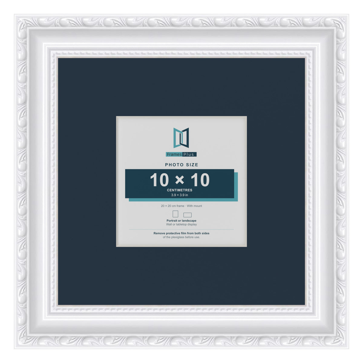 Louis Range White Picture, Photo & Poster Frame with Pacific Blue Mount - 20x20cm Frame for 10x10cm Photo, White