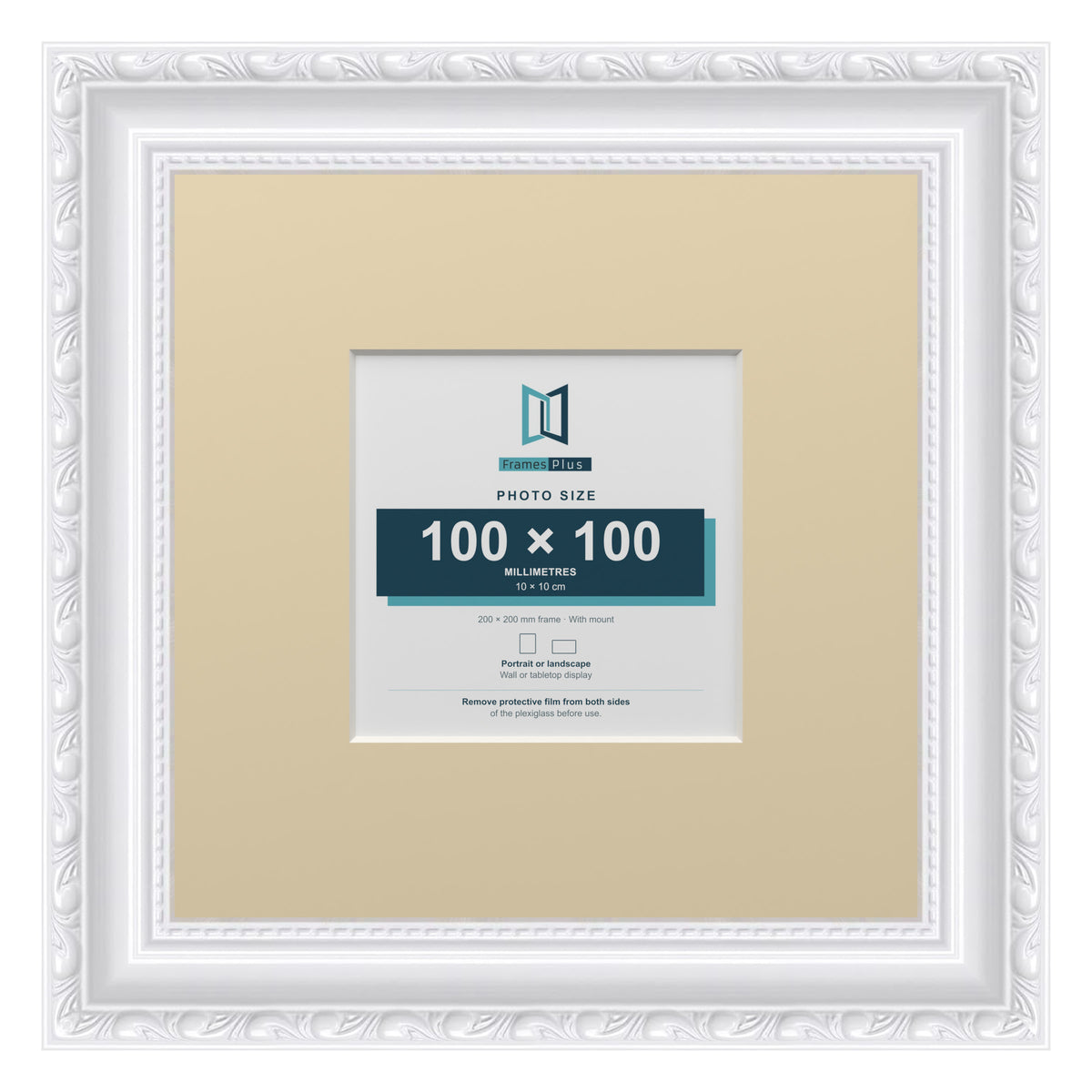 Louis Range White Picture, Photo & Poster Frame with Ivory Mount - 20x20cm Frame for 10x10cm Photo, White