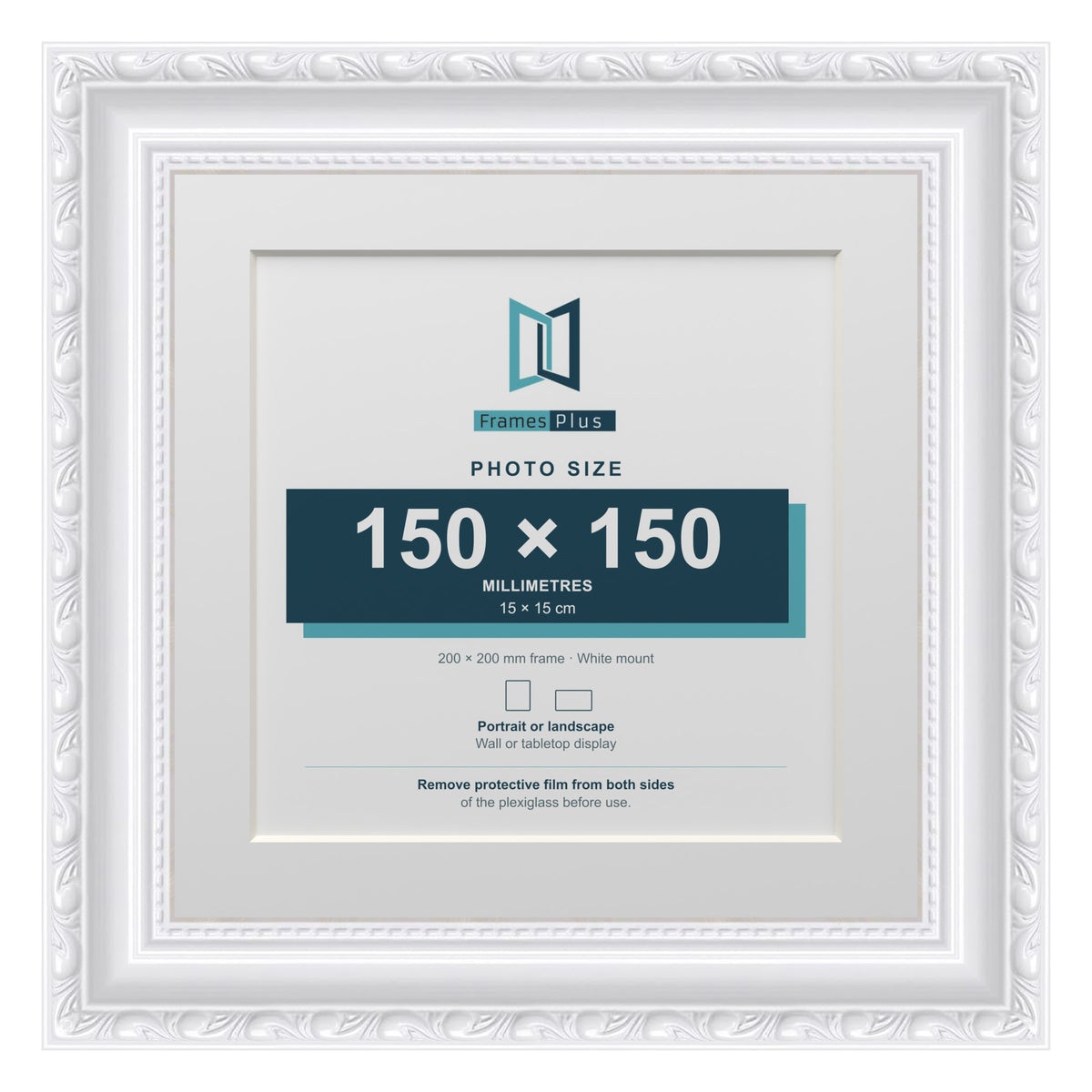 Louis Range White Picture, Photo & Poster Frame with White Mount - 20x20cm Frame for 15x15cm Photo, White