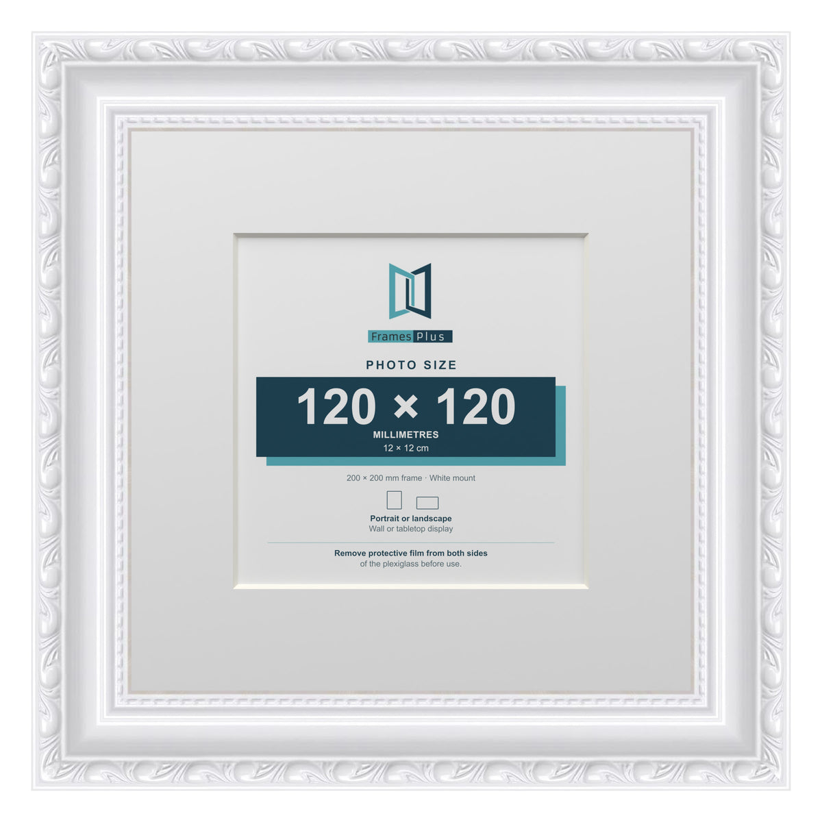 Louis Range White Picture, Photo & Poster Frame with White Mount - 20x20cm Frame for 12x12cm Photo, White