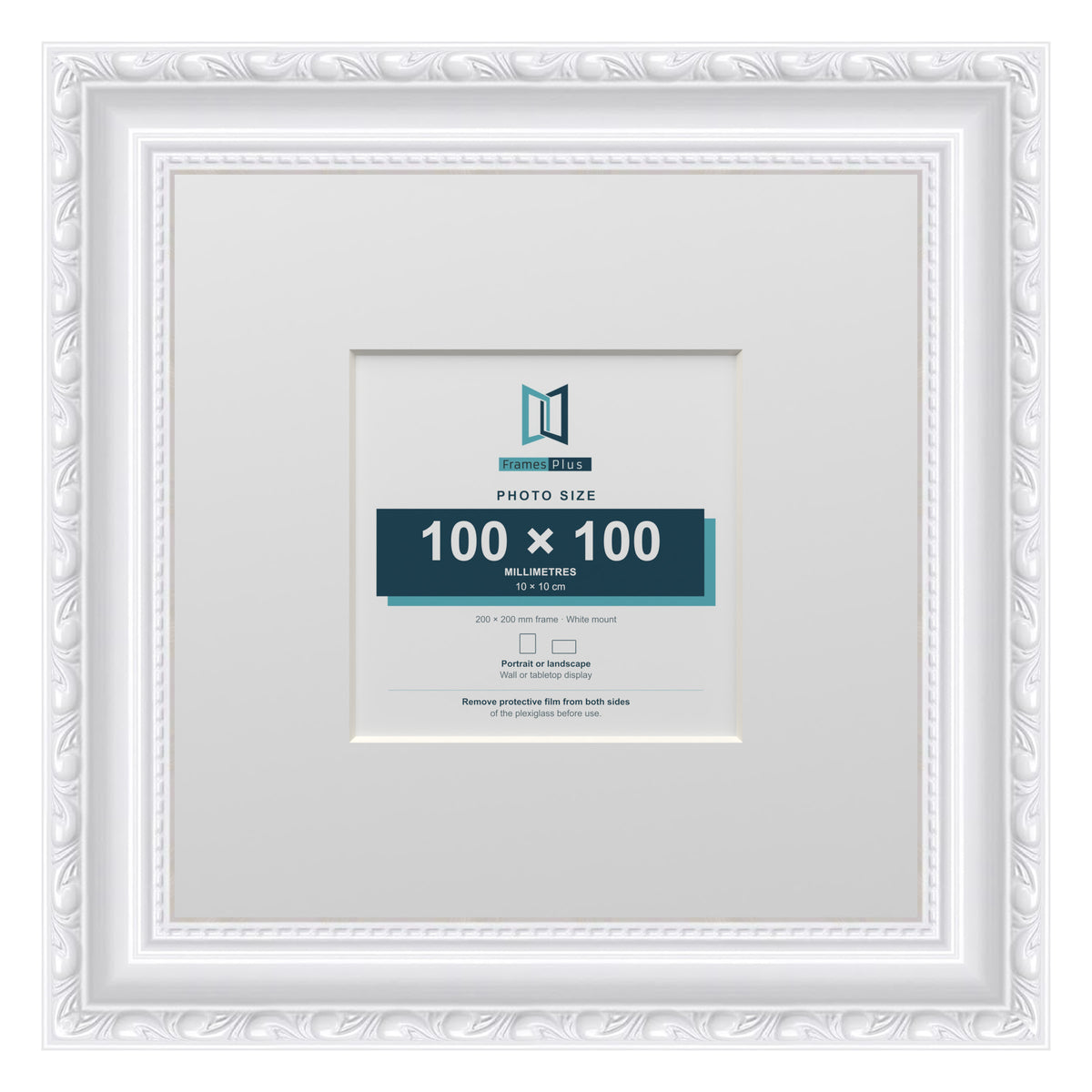 Louis Range White Picture, Photo & Poster Frame with White Mount - 20x20cm Frame for 10x10cm Photo, White