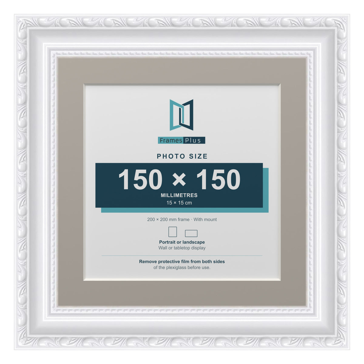 Louis Range White Picture, Photo & Poster Frame with Dawn Grey Mount - 20x20cm Frame for 15x15cm Photo, White