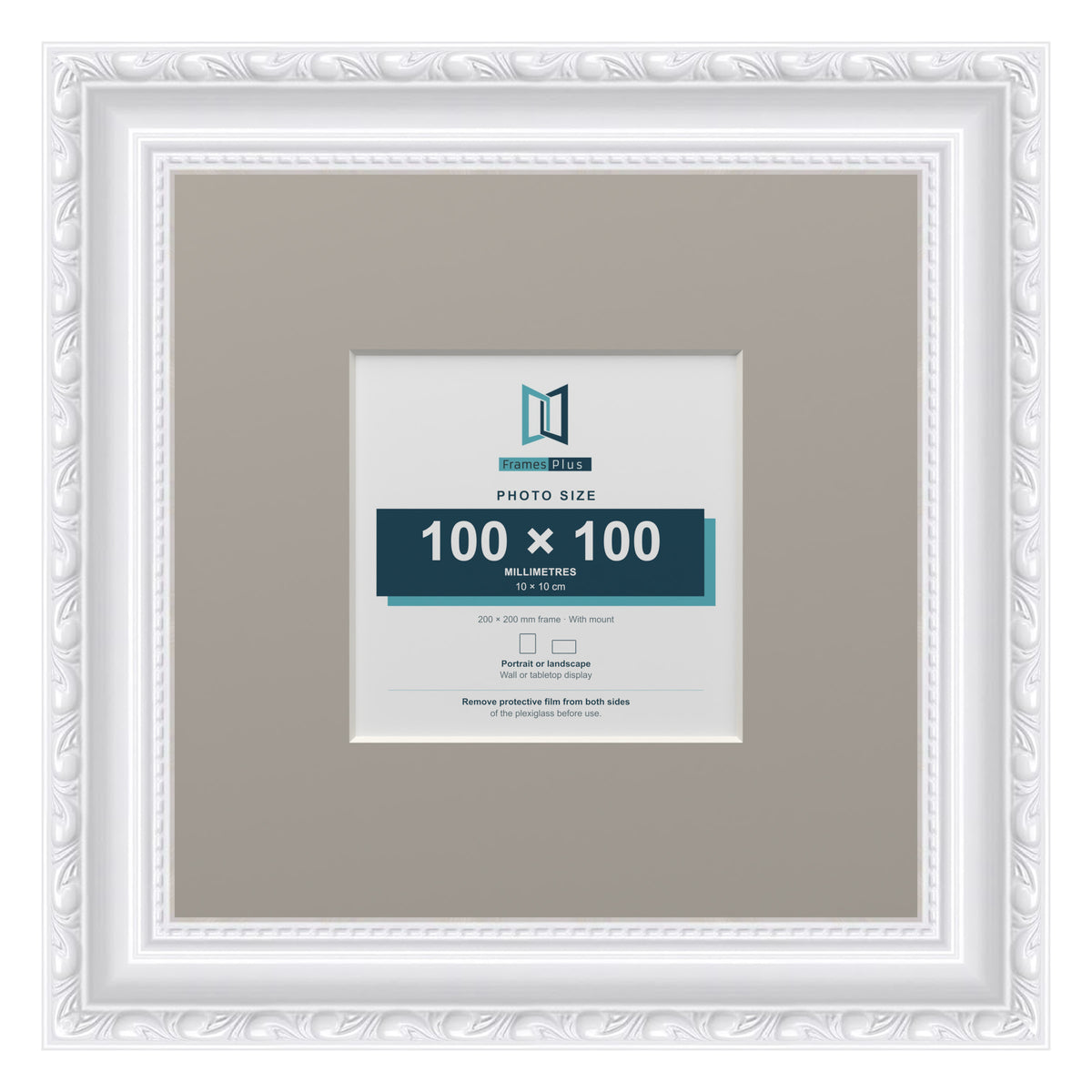 Louis Range White Picture, Photo & Poster Frame with Dawn Grey Mount - 20x20cm Frame for 10x10cm Photo, White