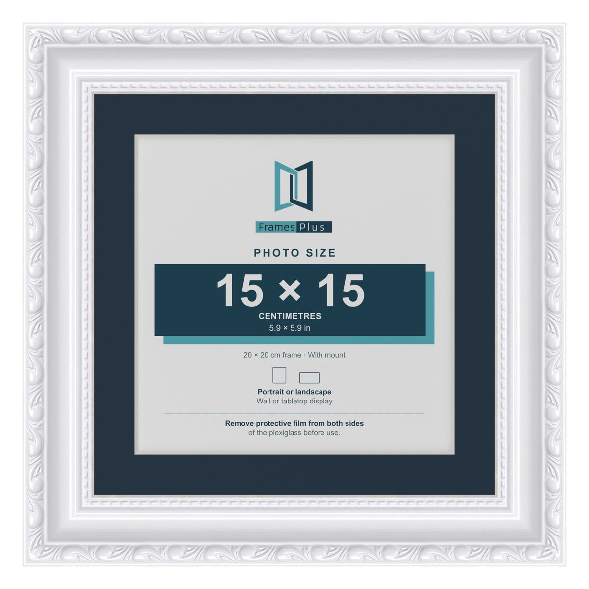 Louis Range White Picture, Photo & Poster Frame with Pacific Blue Mount - 20x20cm Frame for 15x15cm Photo, White