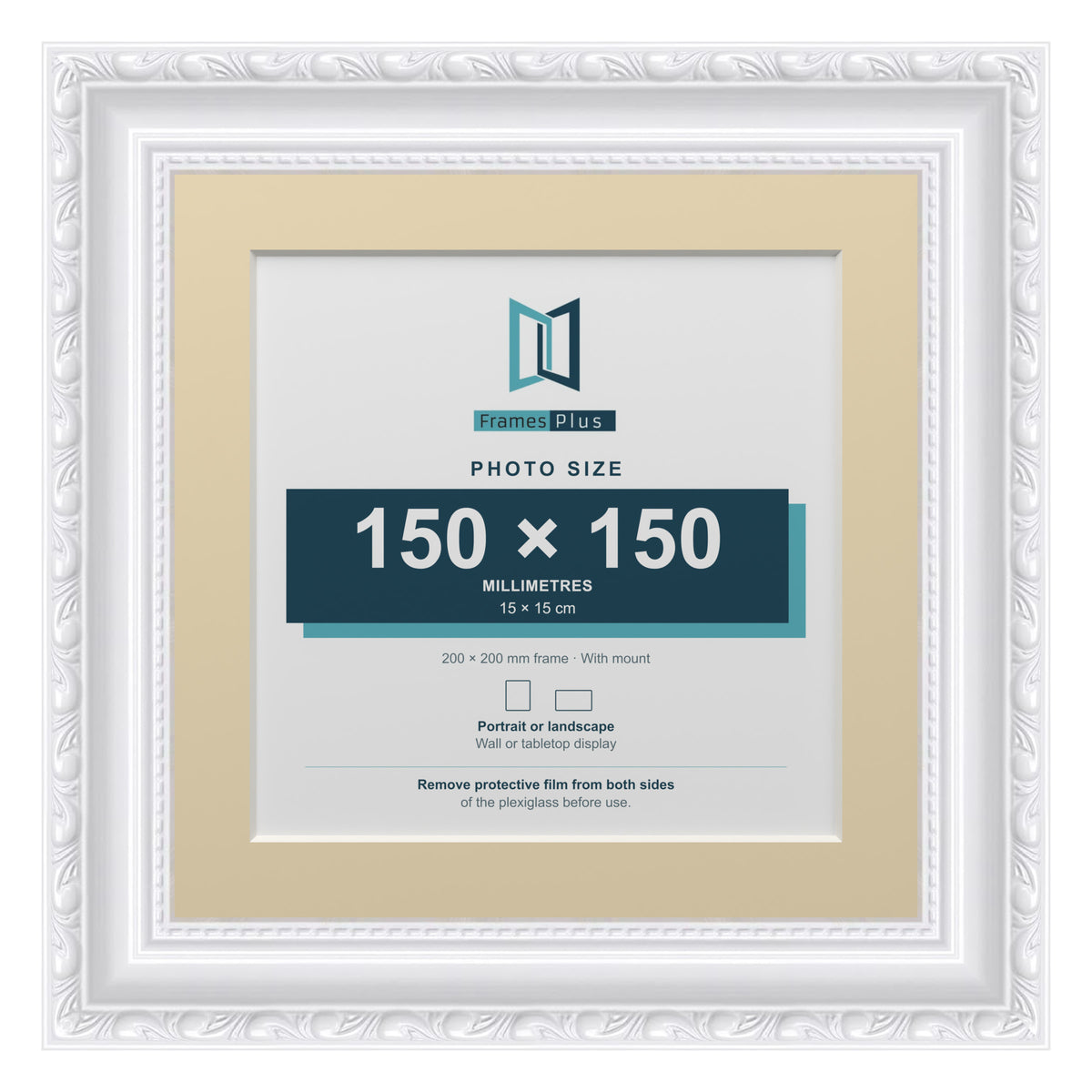 Louis Range White Picture, Photo & Poster Frame with Ivory Mount - 20x20cm Frame for 15x15cm Photo, White