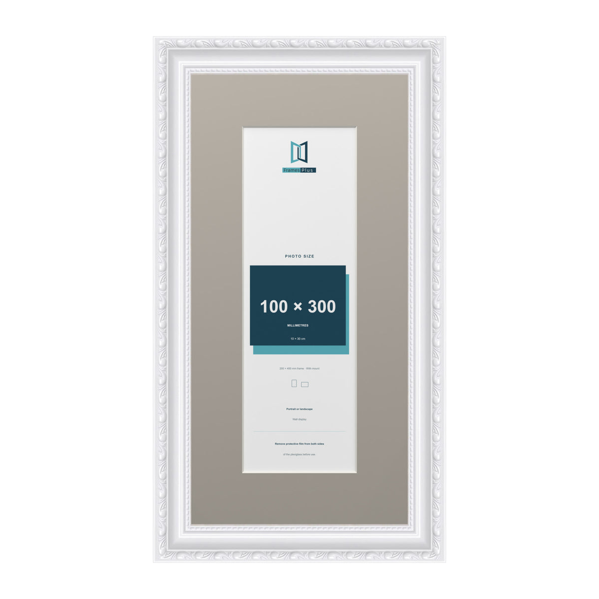 Louis Range White Picture, Photo & Poster Frame with Dawn Grey Mount - 40x20cm Frame for 30x10cm Photo, White
