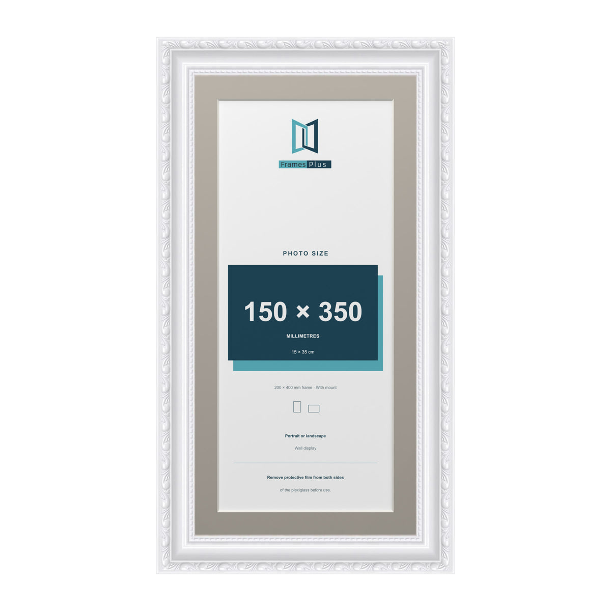 Louis Range White Picture, Photo & Poster Frame with Dawn Grey Mount - 40x20cm Frame for 35x15cm Photo, White