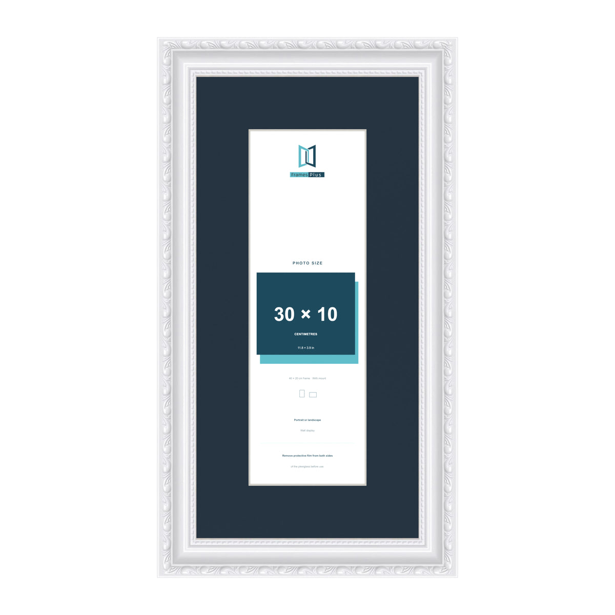 Louis Range White Picture, Photo & Poster Frame with Pacific Blue Mount - 40x20cm Frame for 30x10cm Photo, White