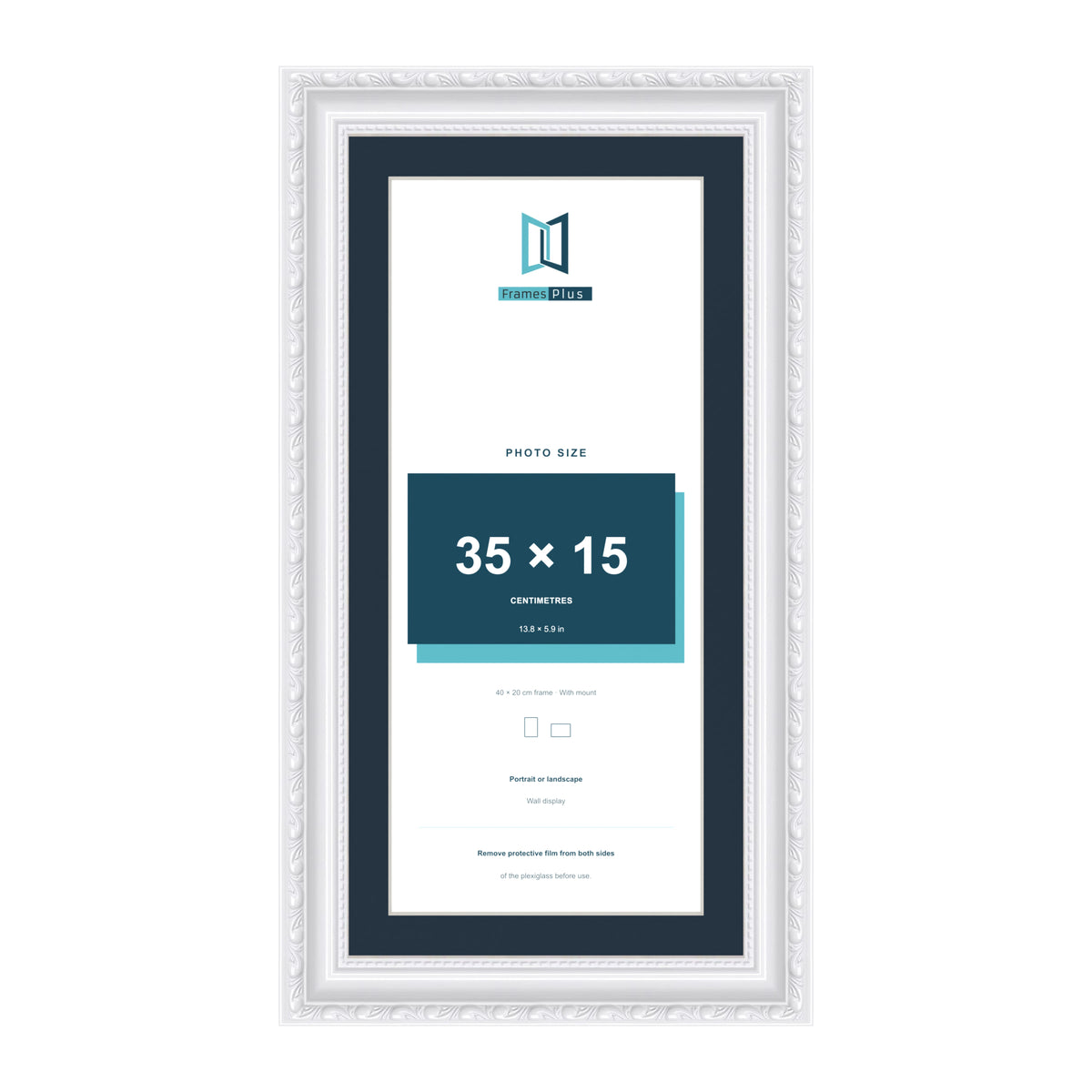 Louis Range White Picture, Photo & Poster Frame with Pacific Blue Mount - 40x20cm Frame for 35x15cm Photo, White