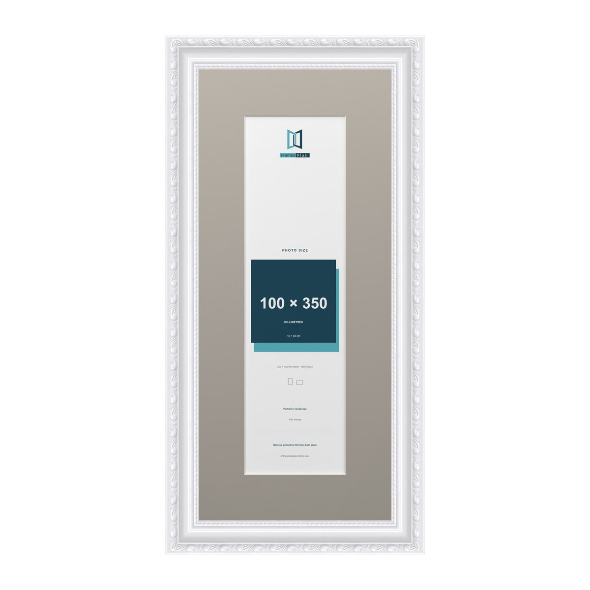 Louis Range White Picture, Photo & Poster Frame with Dawn Grey Mount - 45x20cm Frame for 35x10cm Photo, White