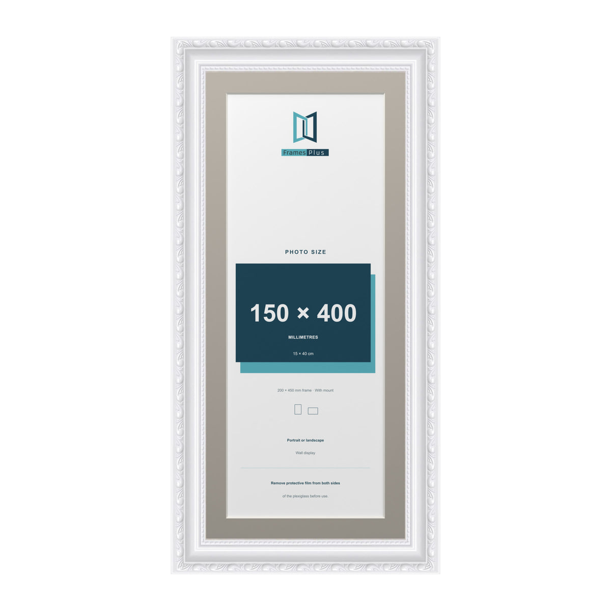 Louis Range White Picture, Photo & Poster Frame with Dawn Grey Mount - 45x20cm Frame for 40x15cm Photo, White