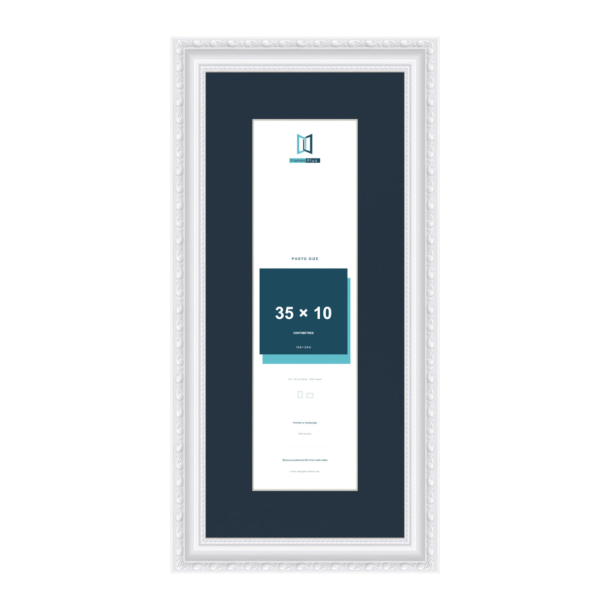 Louis Range White Picture, Photo & Poster Frame with Pacific Blue Mount - 45x20cm Frame for 35x10cm Photo, White
