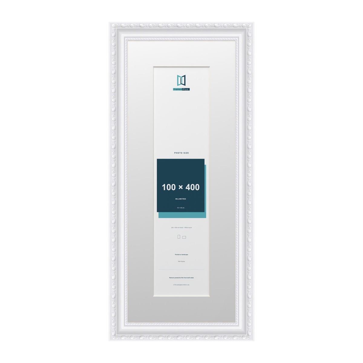 Louis Range White Picture, Photo & Poster Frame with White Mount - 50x20cm Frame for 40x10cm Photo, White
