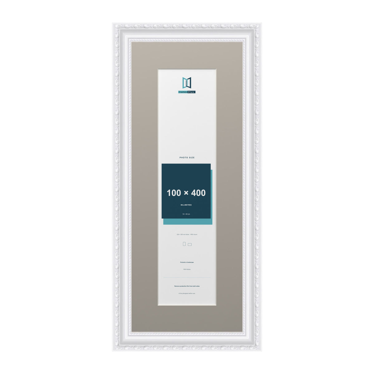 Louis Range White Picture, Photo & Poster Frame with Dawn Grey Mount - 50x20cm Frame for 40x10cm Photo, White