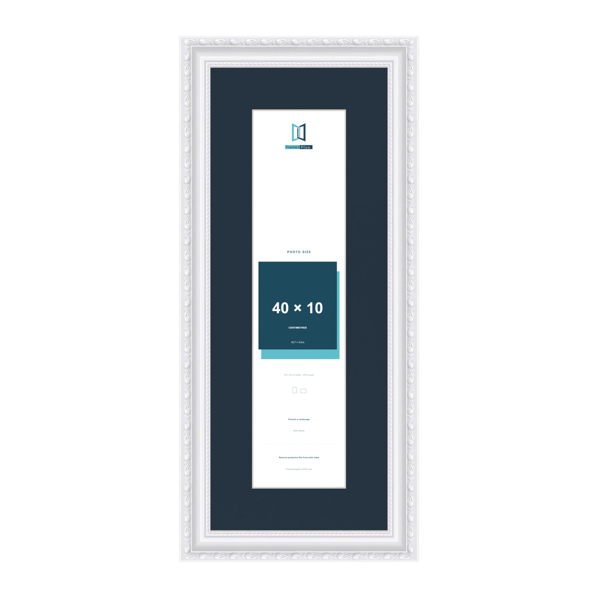 Louis Range White Picture, Photo & Poster Frame with Pacific Blue Mount - 50x20cm Frame for 40x10cm Photo, White