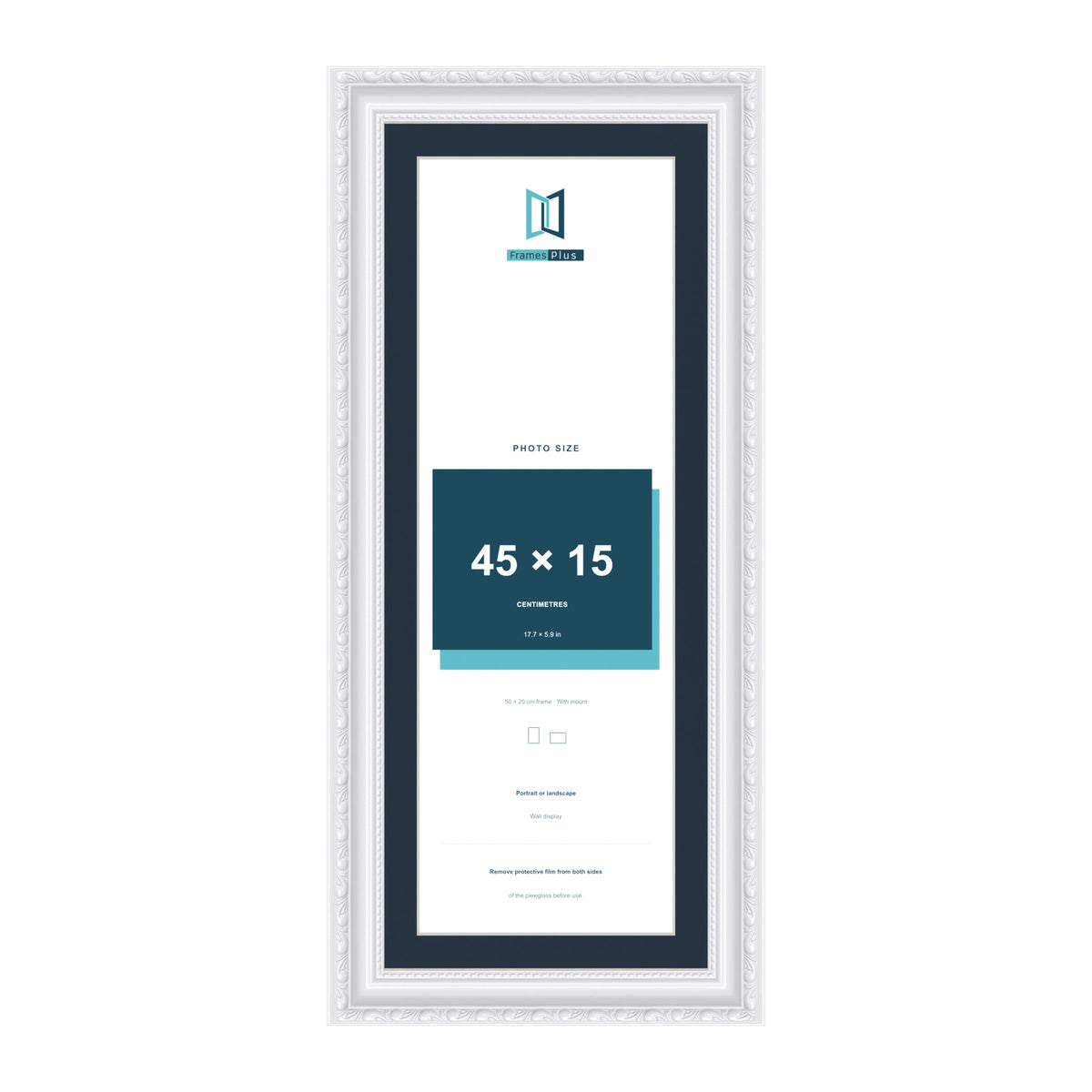 Louis Range White Picture, Photo & Poster Frame with Pacific Blue Mount - 50x20cm Frame for 45x15cm Photo, White