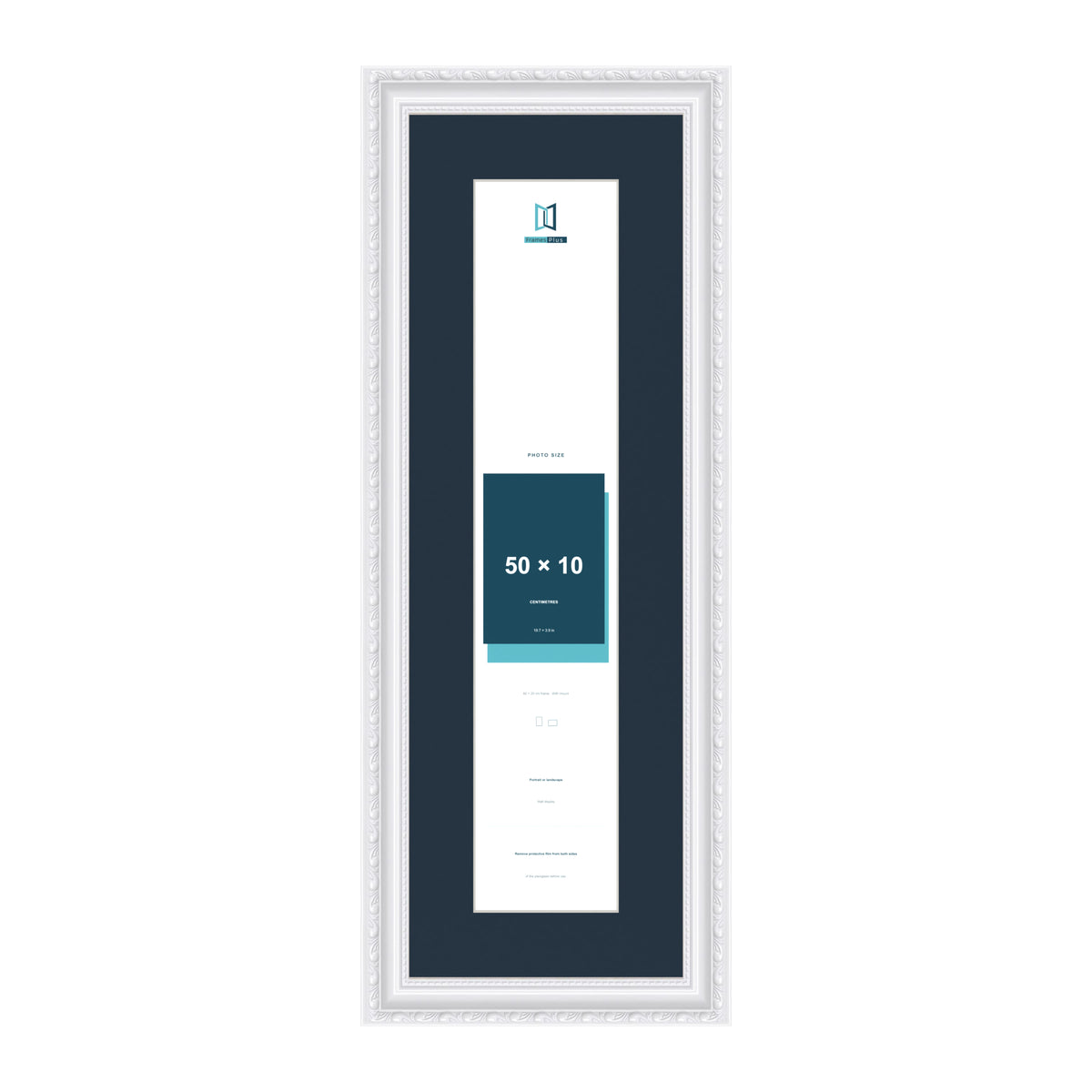 Louis Range White Picture, Photo & Poster Frame with Pacific Blue Mount - 60x20cm Frame for 50x10cm Photo, White
