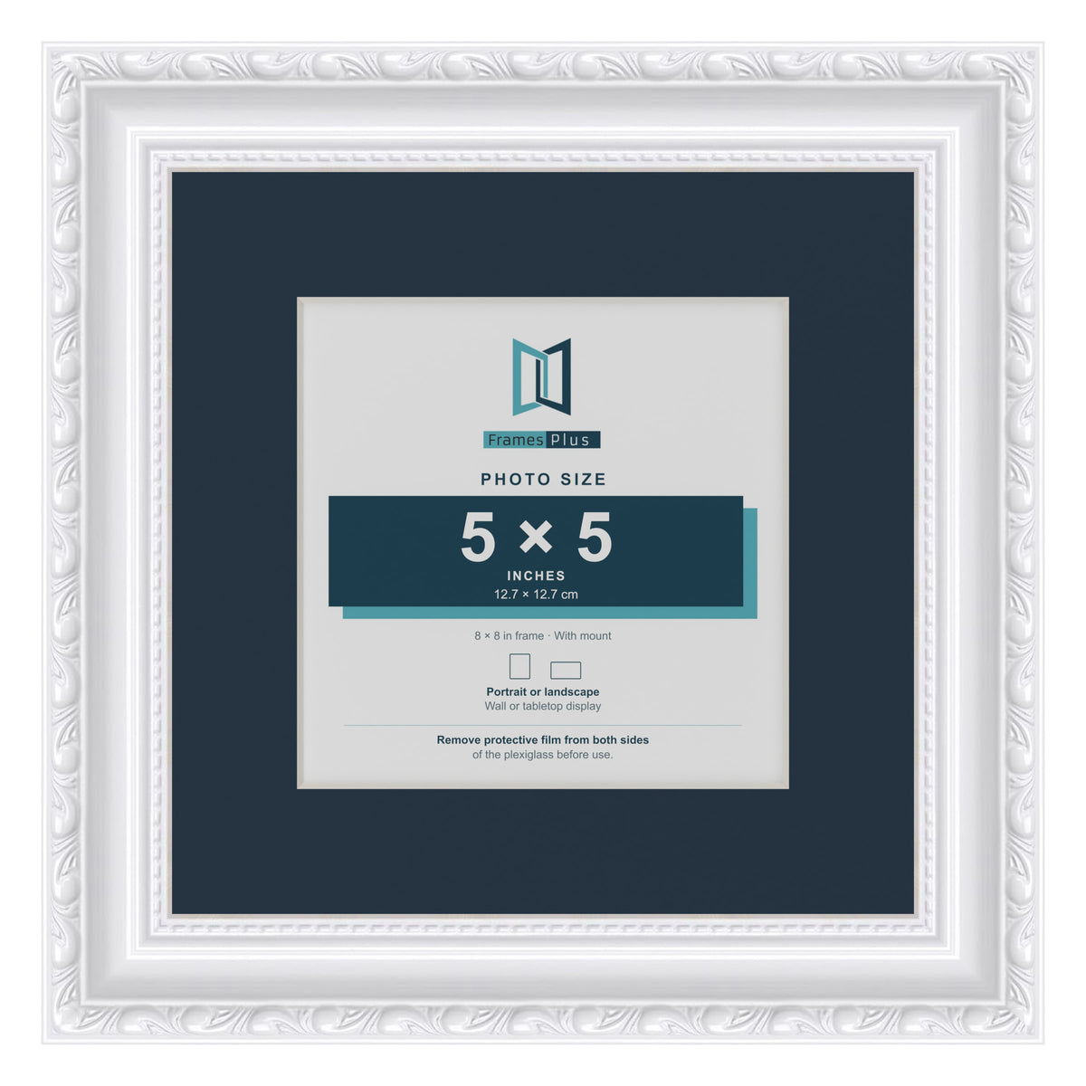 Louis Range White Picture, Photo & Poster Frame with Pacific Blue Mount - 8x8" Frame for 5x5" Photo, White