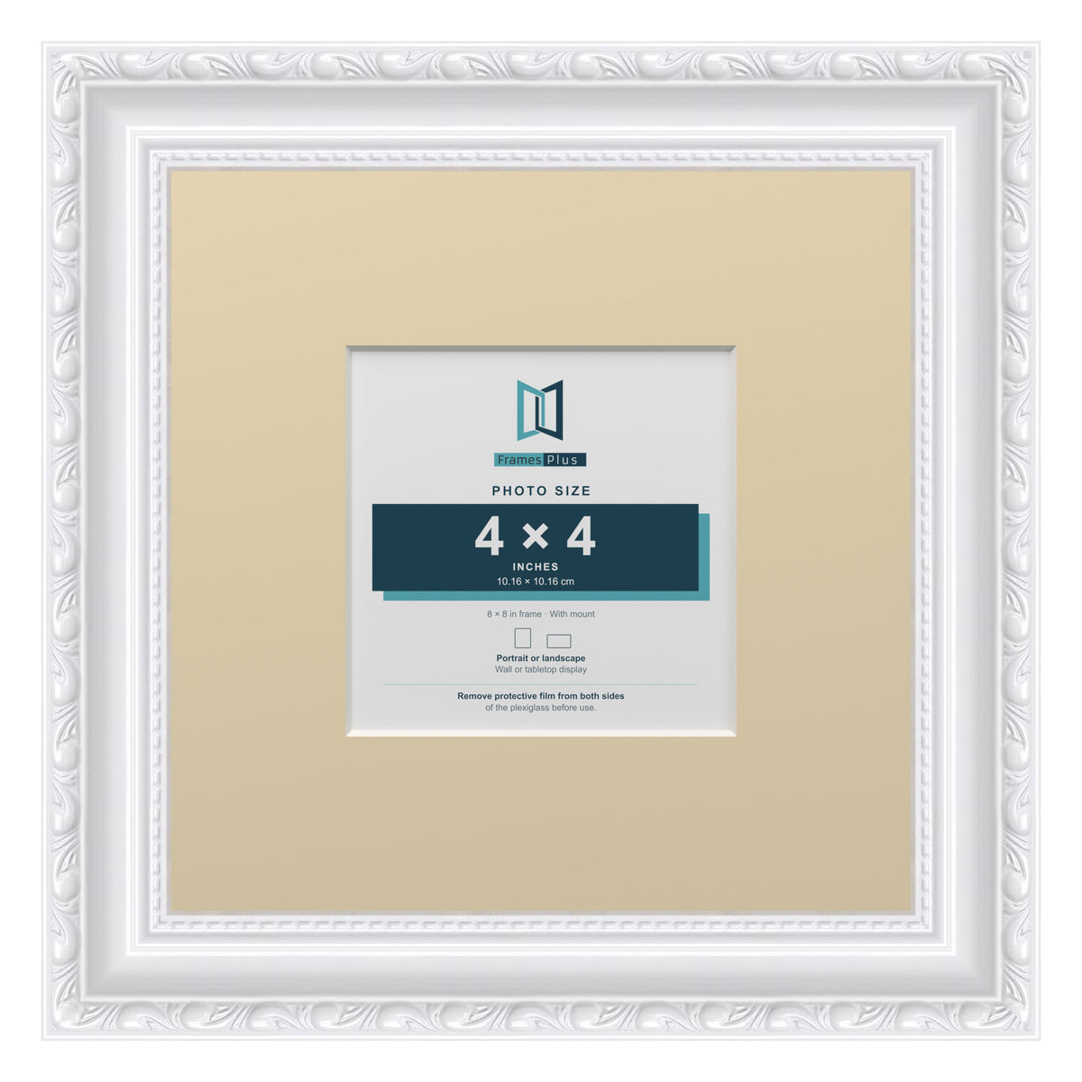Louis Range White Picture, Photo & Poster Frame with Ivory Mount - 8x8" Frame for 4x4" Photo, White