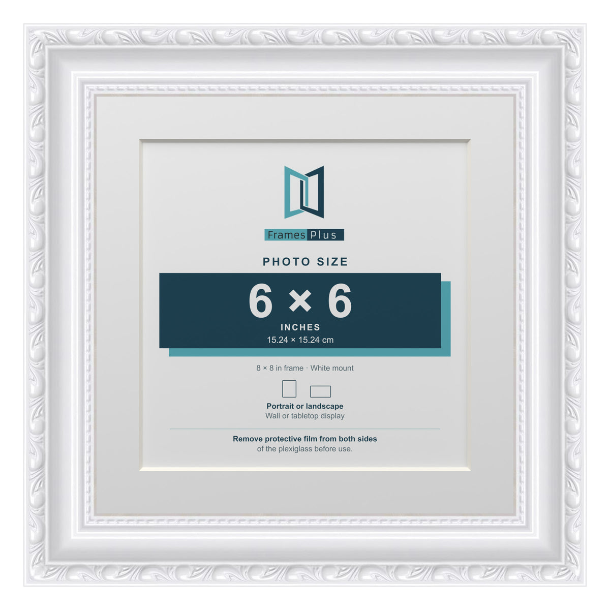 Louis Range White Picture, Photo & Poster Frame with White Mount - 8x8" Frame for 6x6" Photo, White