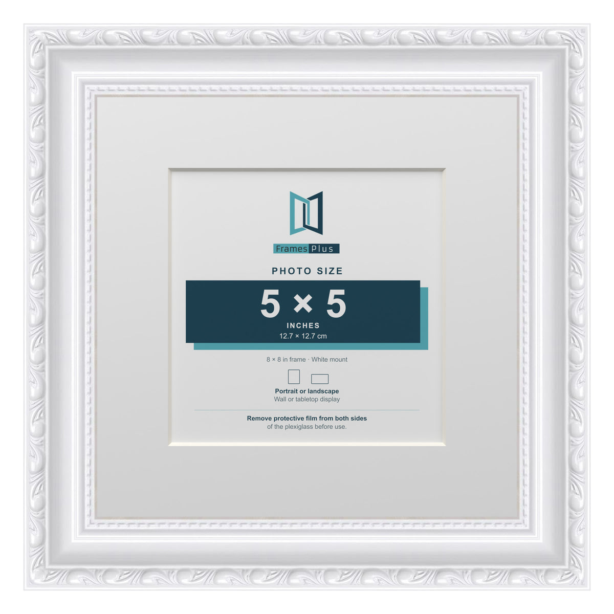 Louis Range White Picture, Photo & Poster Frame with White Mount - 8x8" Frame for 5x5" Photo, White