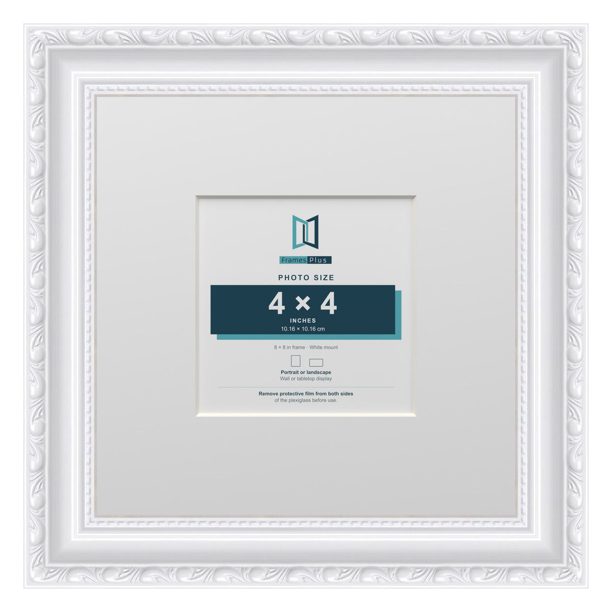 Louis Range White Picture, Photo & Poster Frame with White Mount - 8x8" Frame for 4x4" Photo, White