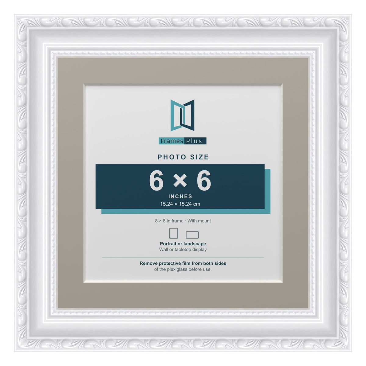 Louis Range White Picture, Photo & Poster Frame with Dawn Grey Mount - 8x8" Frame for 6x6" Photo, White