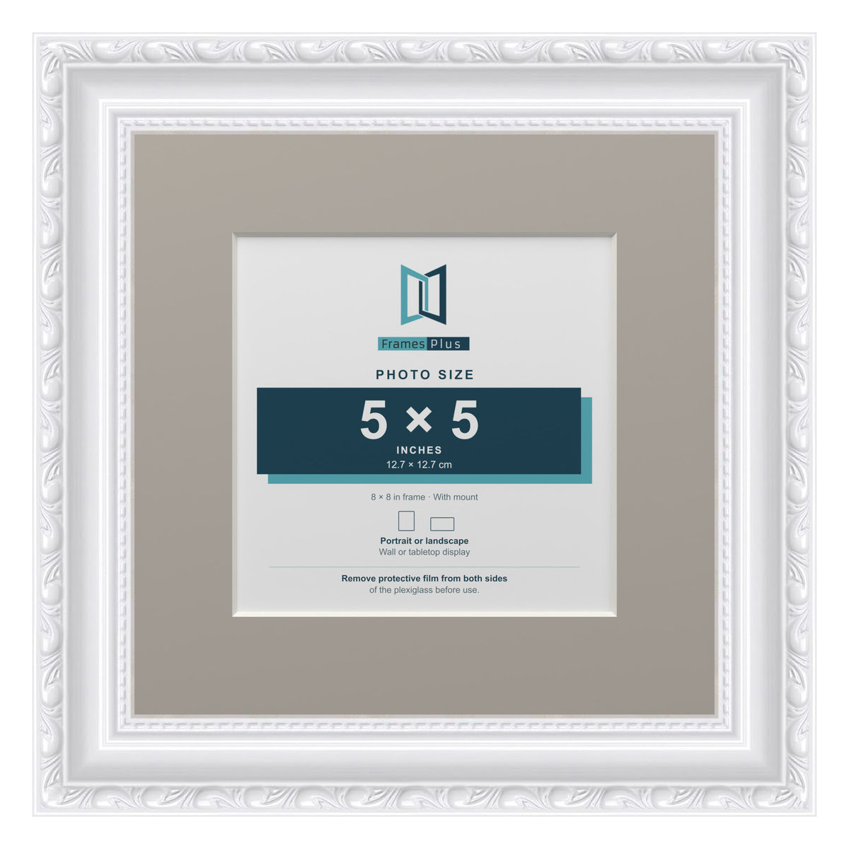 Louis Range White Picture, Photo & Poster Frame with Dawn Grey Mount - 8x8" Frame for 5x5" Photo, White