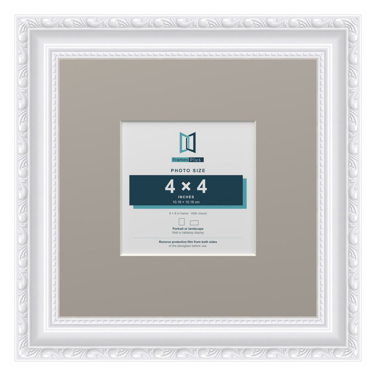 Louis Range White Picture, Photo & Poster Frame with Dawn Grey Mount - 8x8" Frame for 4x4" Photo, White