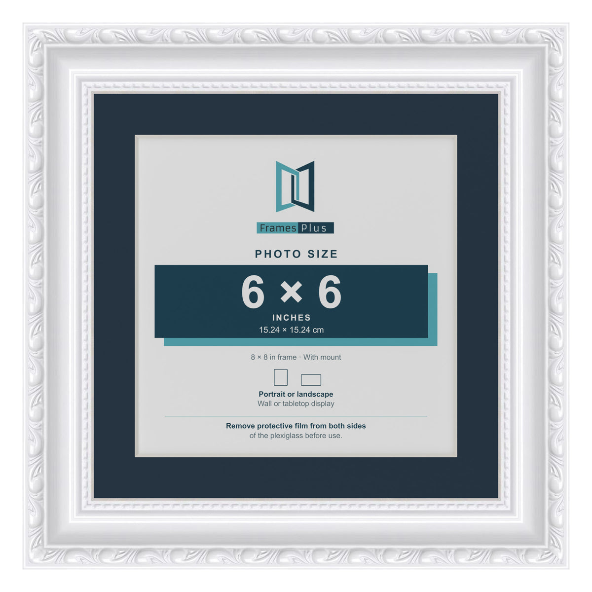 Louis Range White Picture, Photo & Poster Frame with Pacific Blue Mount - 8x8" Frame for 6x6" Photo, White