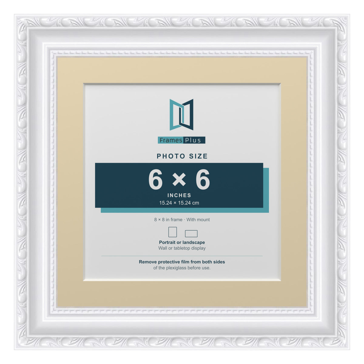 Louis Range White Picture, Photo & Poster Frame with Ivory Mount - 8x8" Frame for 6x6" Photo, White
