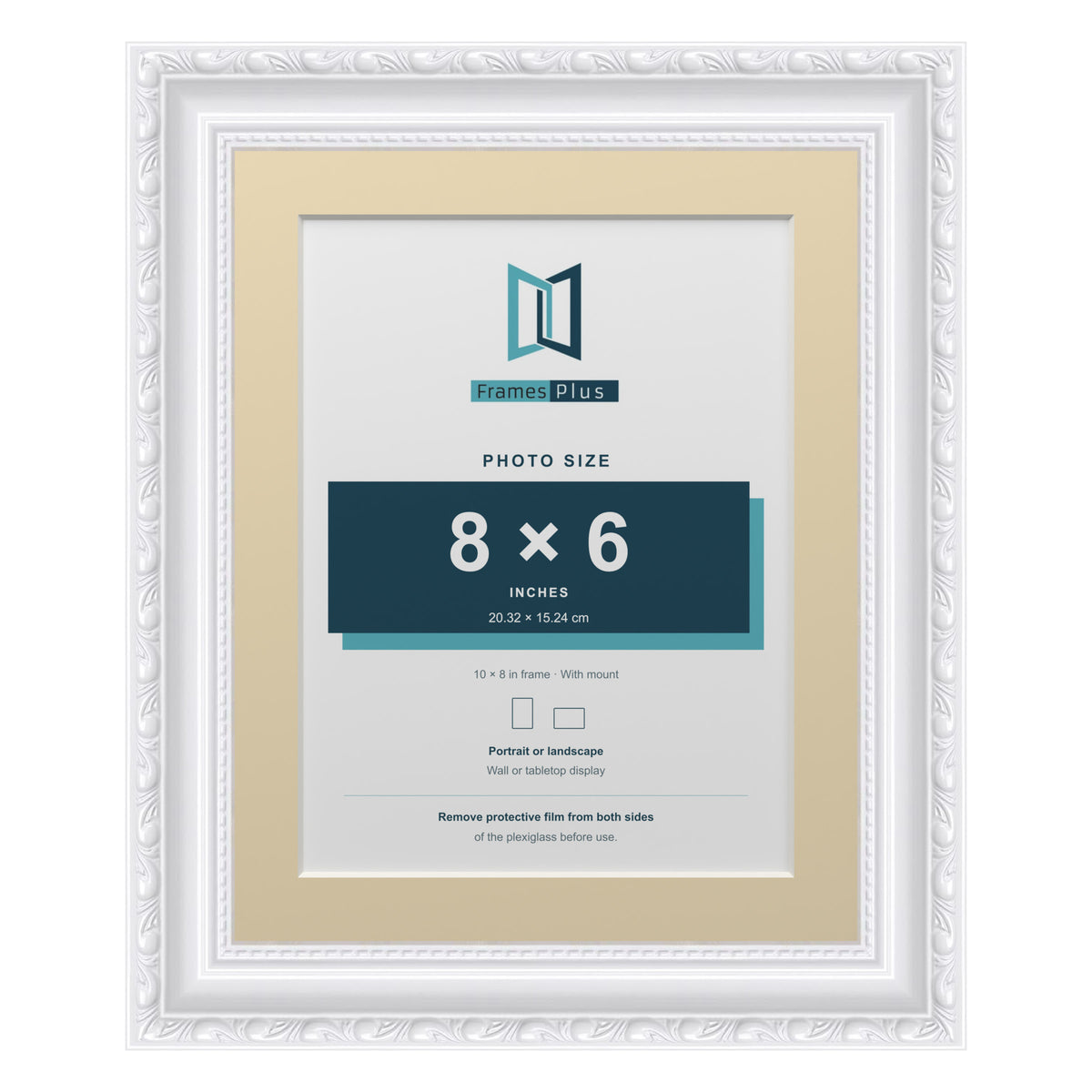 Louis Range White Picture, Photo & Poster Frame with Ivory Mount - 10x8" Frame for 8x6" Photo, White