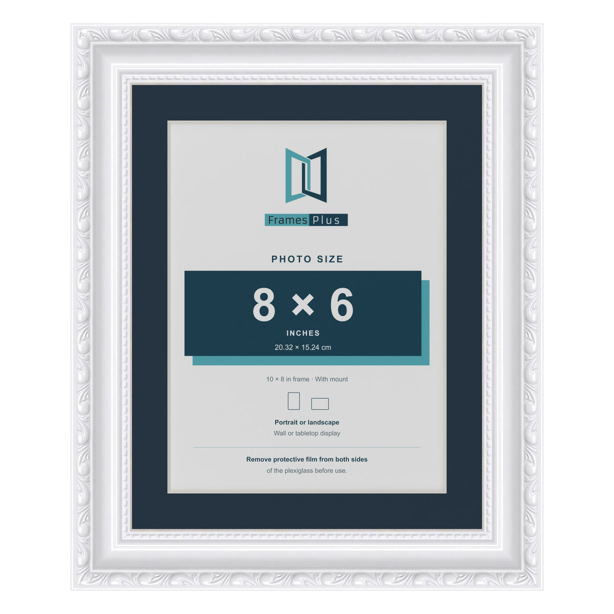 Louis Range White Picture, Photo & Poster Frame with Pacific Blue Mount - 10x8" Frame for 8x6" Photo, White