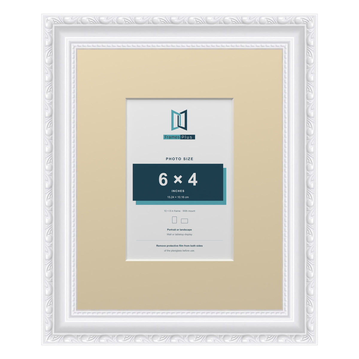 Louis Range White Picture, Photo & Poster Frame with Ivory Mount - 10x8" Frame for 6x4" Photo, White