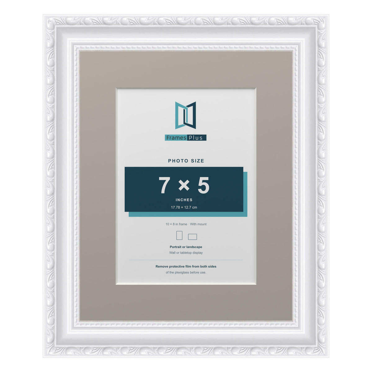 Louis Range White Picture, Photo & Poster Frame with Dawn Grey Mount - 10x8" Frame for 7x5" Photo, White