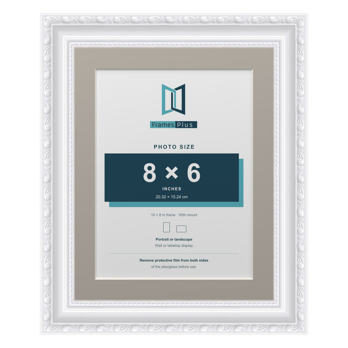 Louis Range White Picture, Photo & Poster Frame with Dawn Grey Mount - 10x8" Frame for 8x6" Photo, White