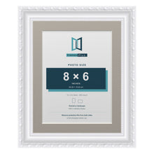 Louis Range White Picture, Photo & Poster Frame with Dawn Grey Mount - 10x8" Frame for 8x6" Photo, White
