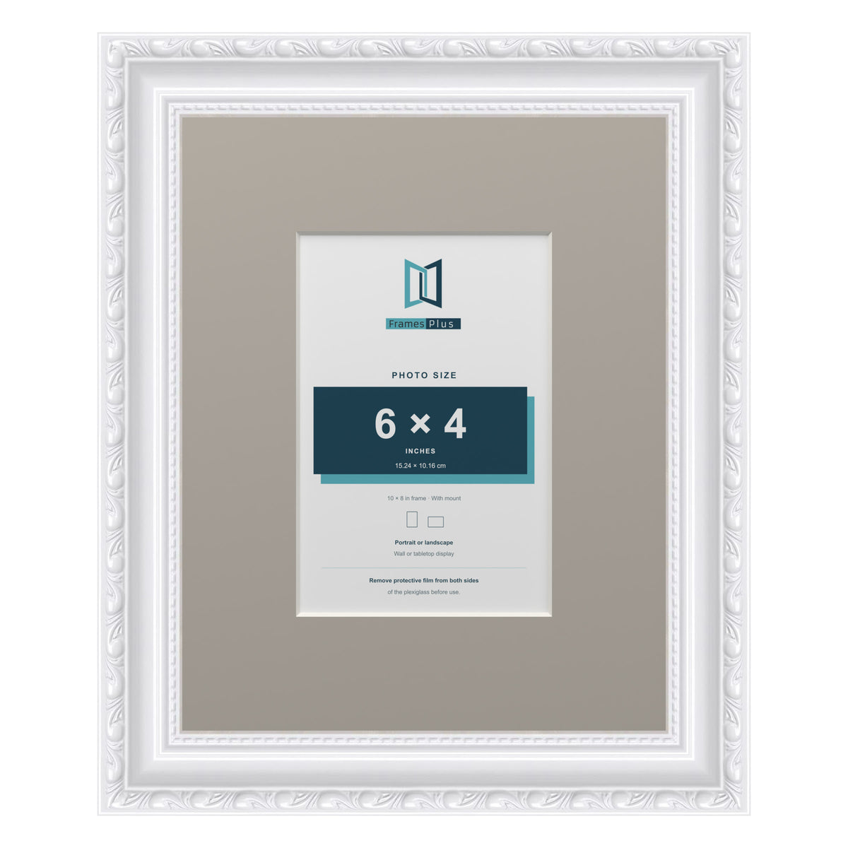 Louis Range White Picture, Photo & Poster Frame with Dawn Grey Mount - 10x8" Frame for 6x4" Photo, White