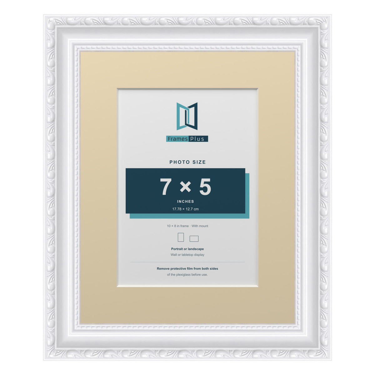 Louis Range White Picture, Photo & Poster Frame with Ivory Mount - 10x8" Frame for 7x5" Photo, White