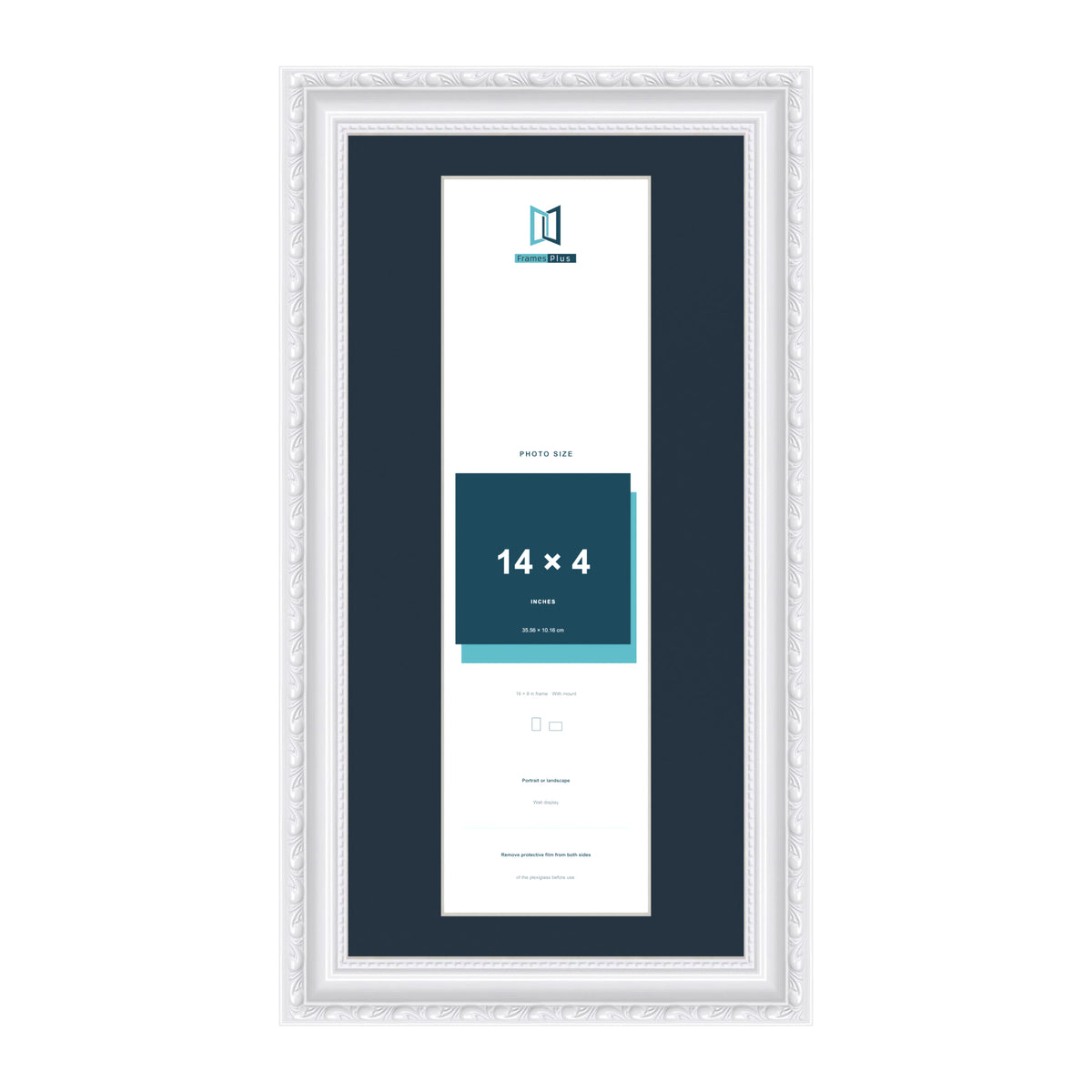 Louis Range White Picture, Photo & Poster Frame with Pacific Blue Mount - 16x8" Frame for 14x4" Photo, White