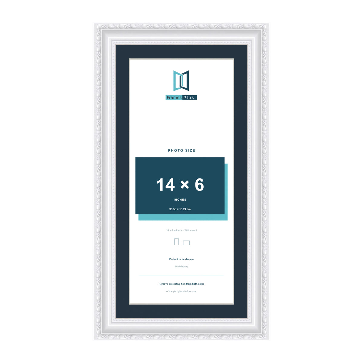 Louis Range White Picture, Photo & Poster Frame with Pacific Blue Mount - 16x8" Frame for 14x6" Photo, White