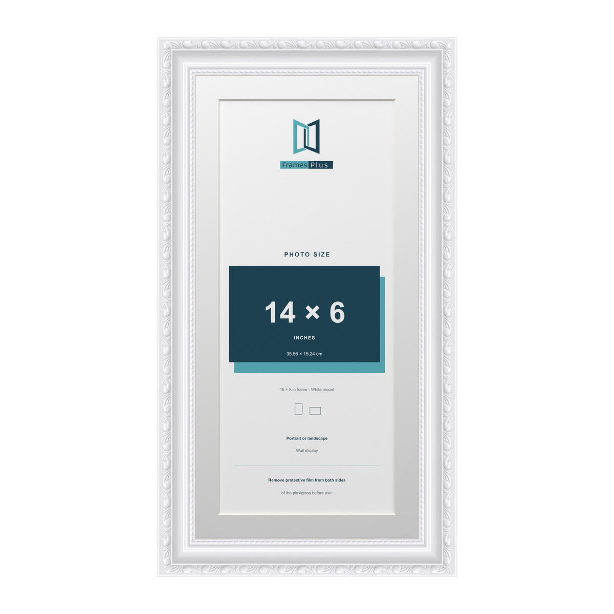 Louis Range White Picture, Photo & Poster Frame with White Mount - 16x8" Frame for 14x6" Photo, White