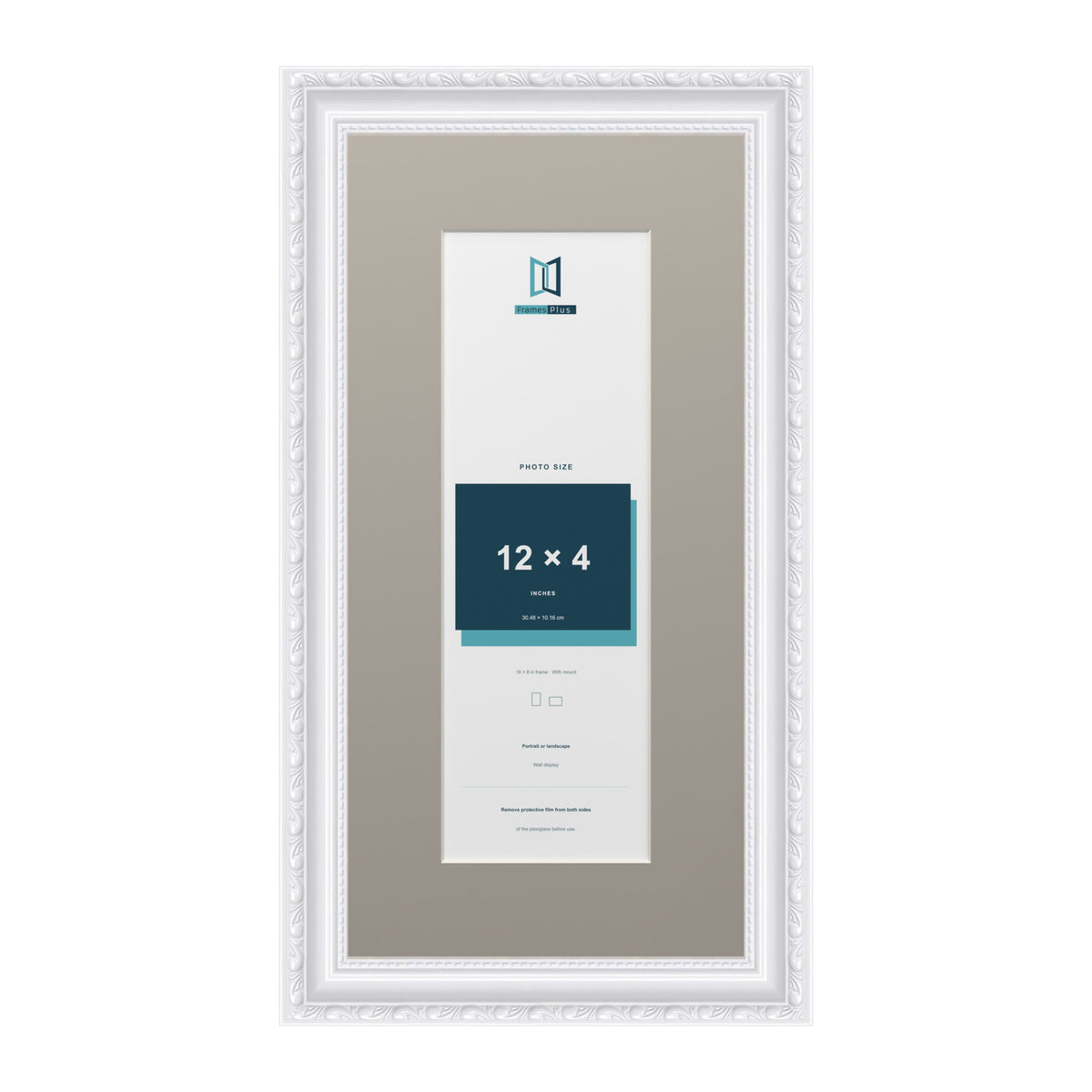 Louis Range White Picture, Photo & Poster Frame with Dawn Grey Mount - 16x8" Frame for 12x4" Photo, White