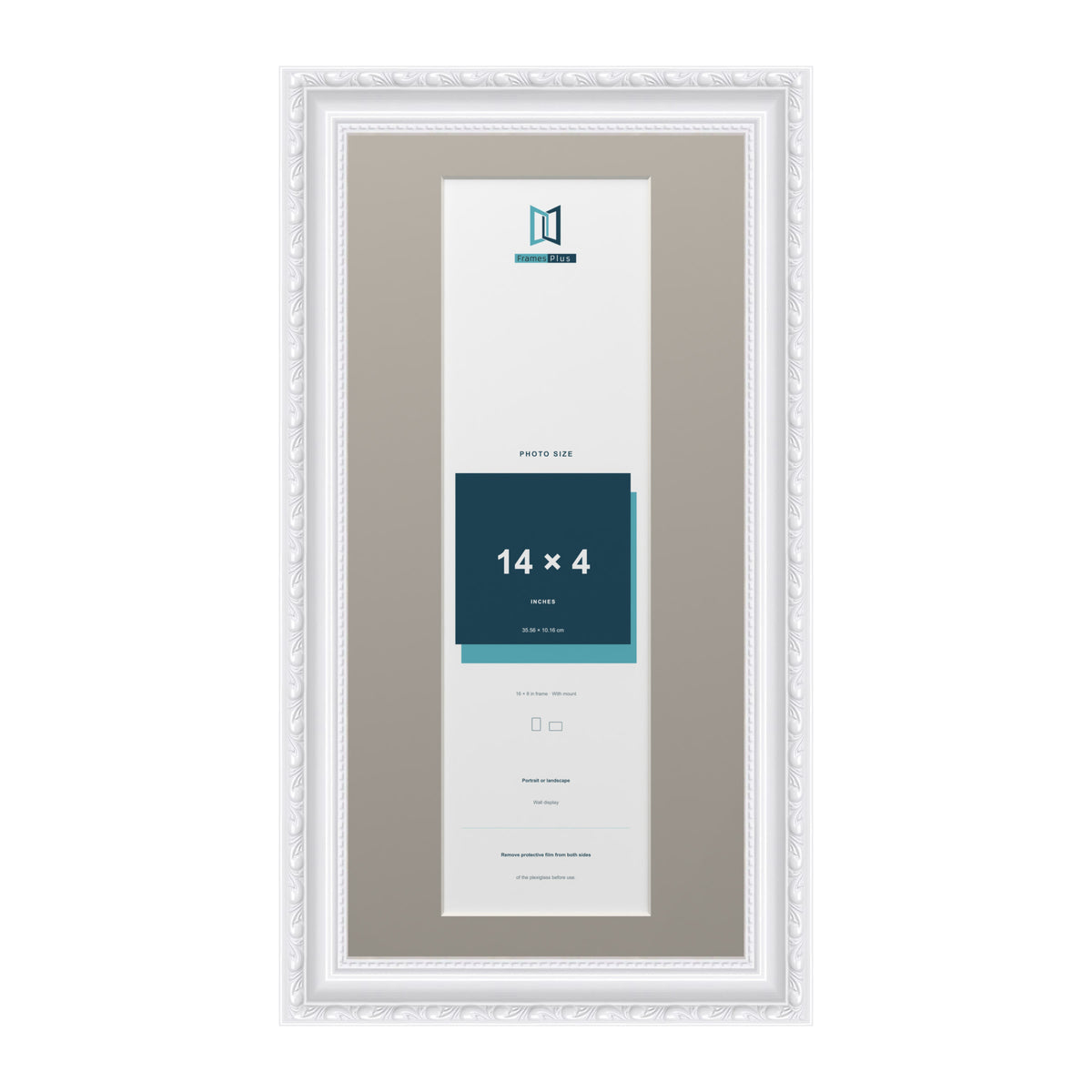 Louis Range White Picture, Photo & Poster Frame with Dawn Grey Mount - 16x8" Frame for 14x4" Photo, White