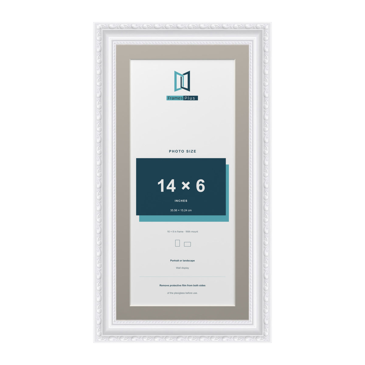 Louis Range White Picture, Photo & Poster Frame with Dawn Grey Mount - 16x8" Frame for 14x6" Photo, White