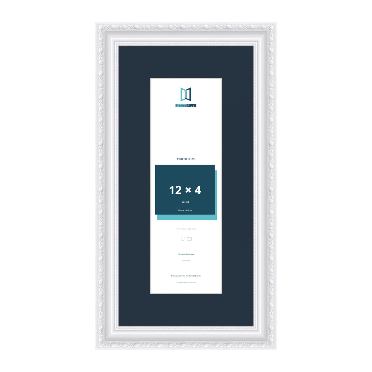 Louis Range White Picture, Photo & Poster Frame with Pacific Blue Mount - 16x8" Frame for 12x4" Photo, White