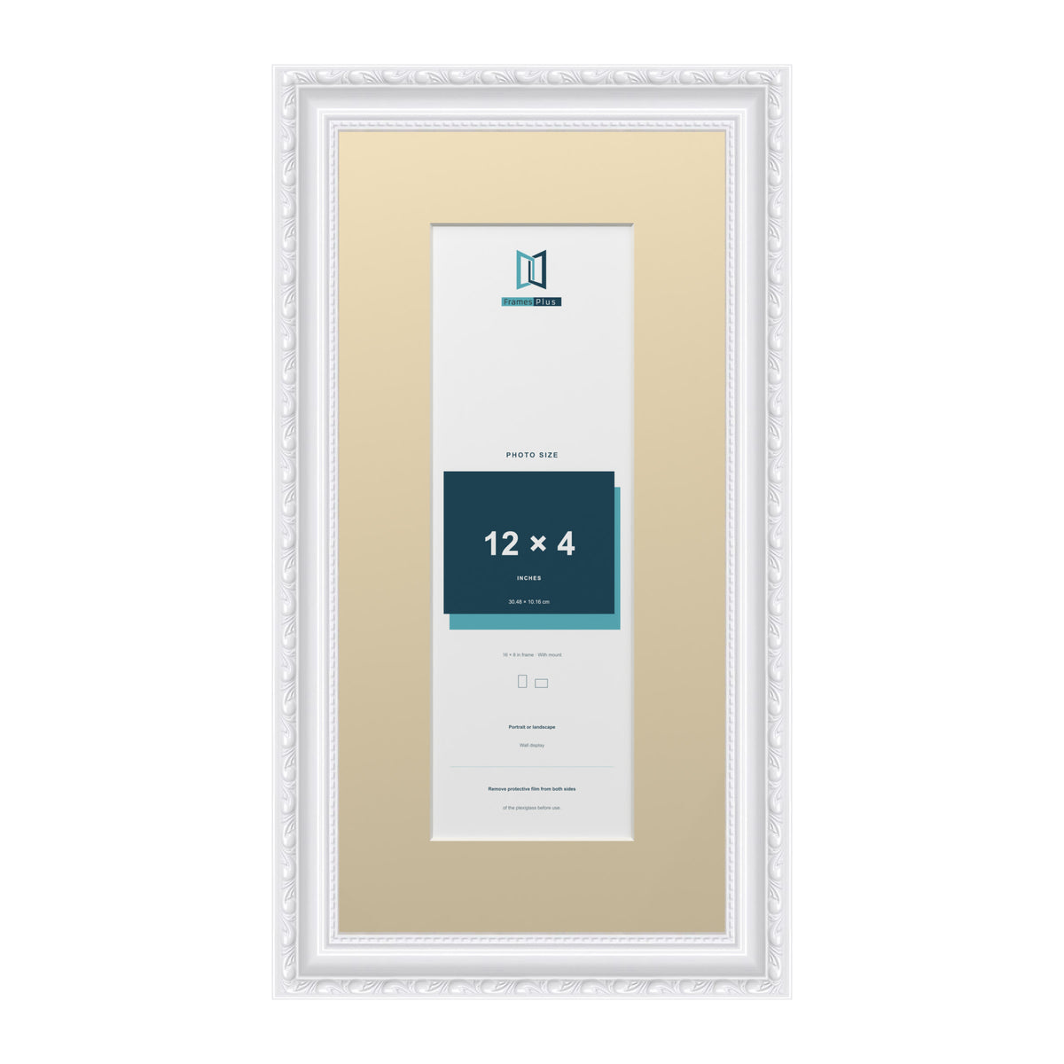 Louis Range White Picture, Photo & Poster Frame with Ivory Mount - 16x8" Frame for 12x4" Photo, White